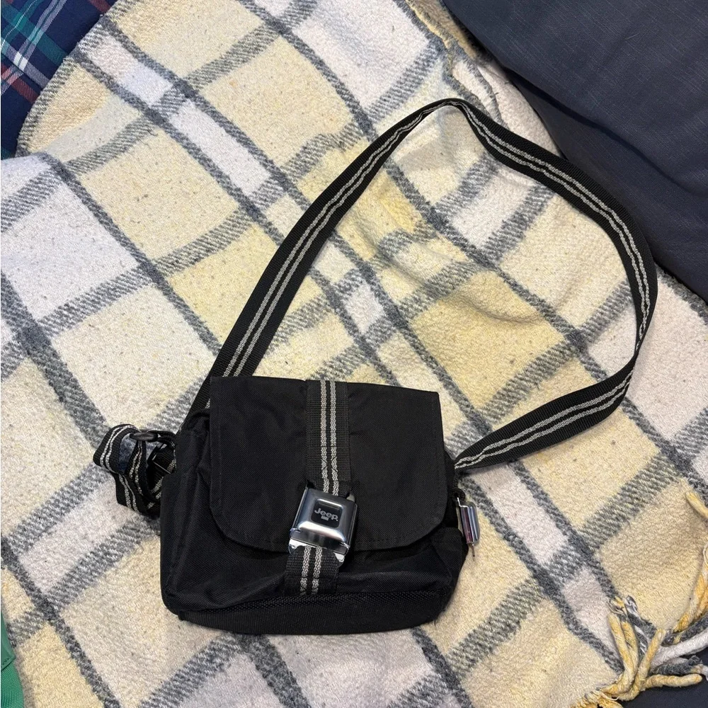 Black Jeep Crossbody Bag with Stripe Detail - Picture 1 of 6